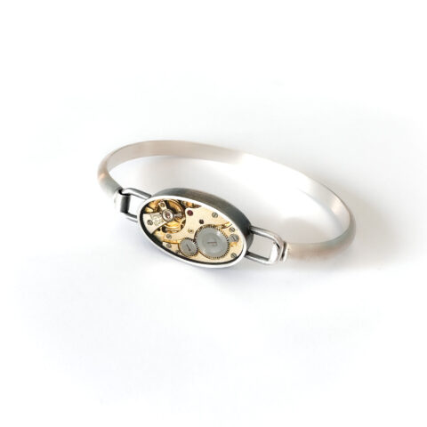 Armband zilver (925) met mechanisch uurwerk ovaal B&W