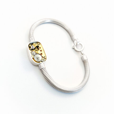 Armband "Retro" zilver (925) met mechanisch uurwerk "Levrette"