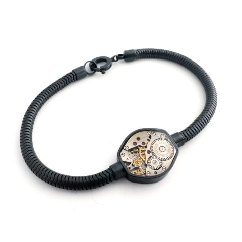 Armband zilver (925) met mechanisch uurwerk