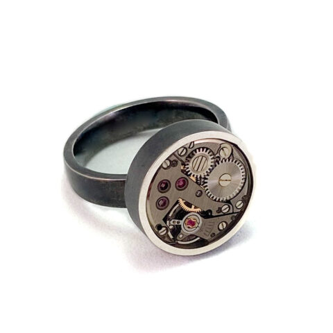 Ring zilver (925) met mechanisch uurwerk