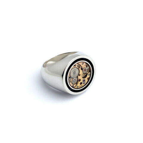 Ring zilver (925) met mechanisch uurwerk "Chunky-Halo"